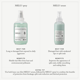 Davines MELU/Serum texture drop on fingertip showing lightweight absorption benefit
