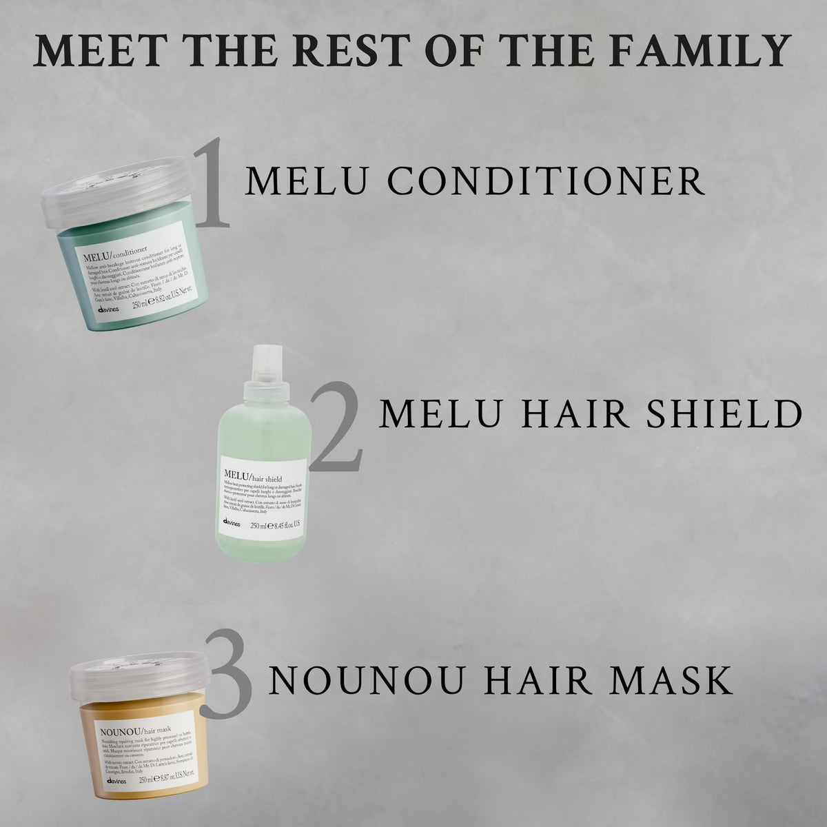 Davines MELU next to a ruler illustrating 250ml size for scale and travel planning