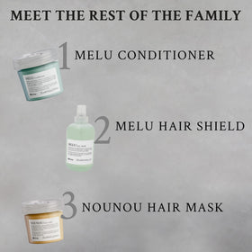 Davines MELU next to a ruler illustrating 250ml size for scale and travel planning