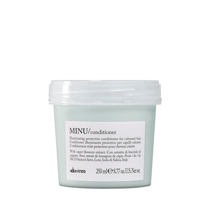 Davines MINU front packaging showing bottle and product name for color protection
