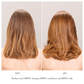 Davines MINU shampoo bottle close-up highlights gentle cleanser and colour care