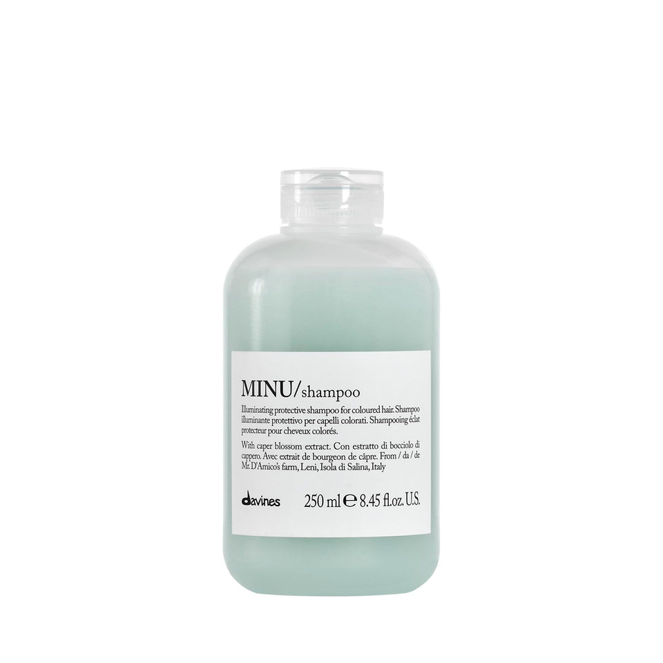 Davines MINU shampoo front bottle showing label and vibrant finish