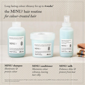 Davines MINU bottles beside passport showing travel-size convenience
