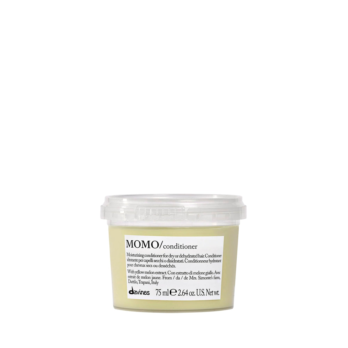 Davines MOMO Conditioner front tube showing brand and travel size benefit