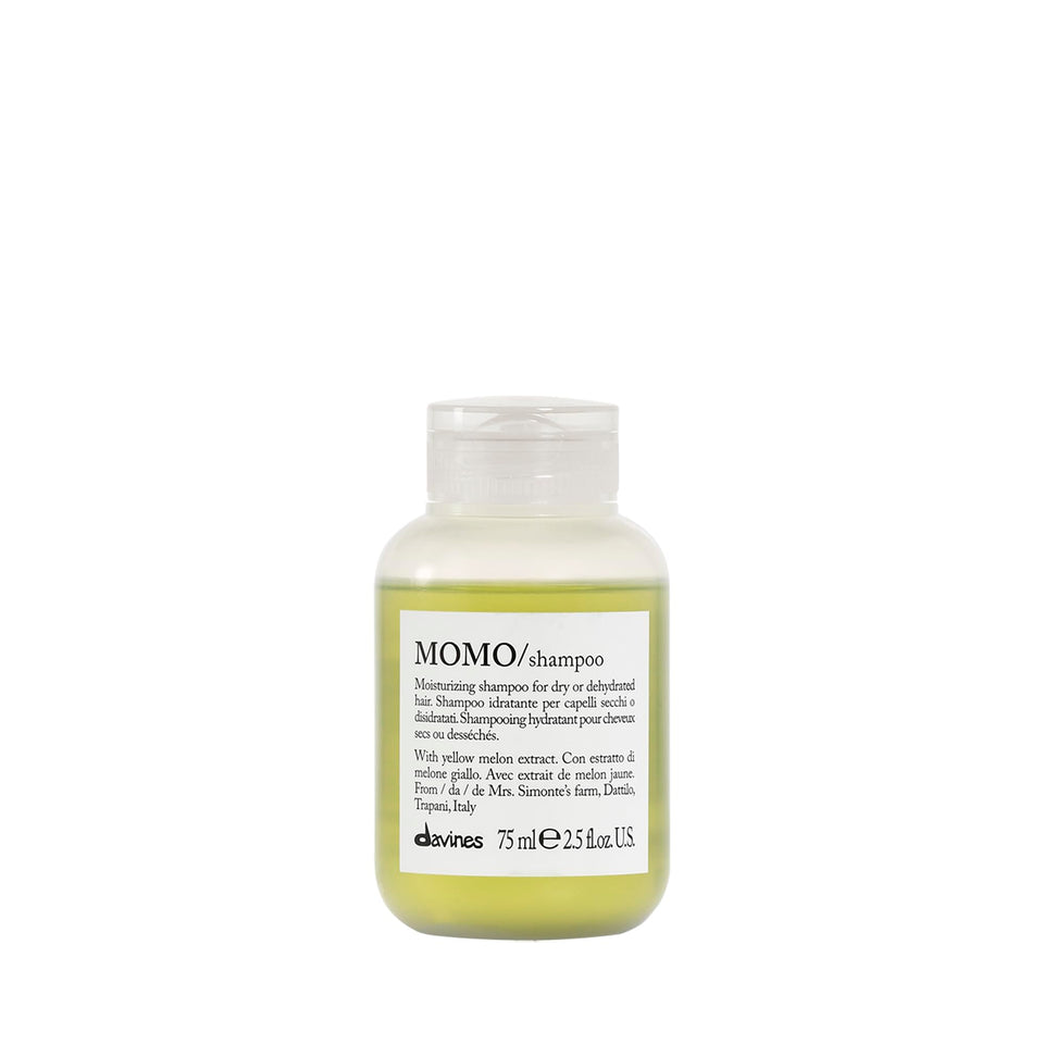 Davines MOMO front bottle showing travel-size packaging and nourishing benefits