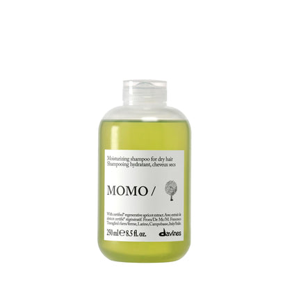 Davines MOMO shampoo front bottle showing sleek branding and hydrate benefit
