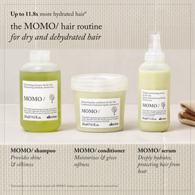 Davines MOMO paired with conditioner in bathroom lifestyle for complete hydration