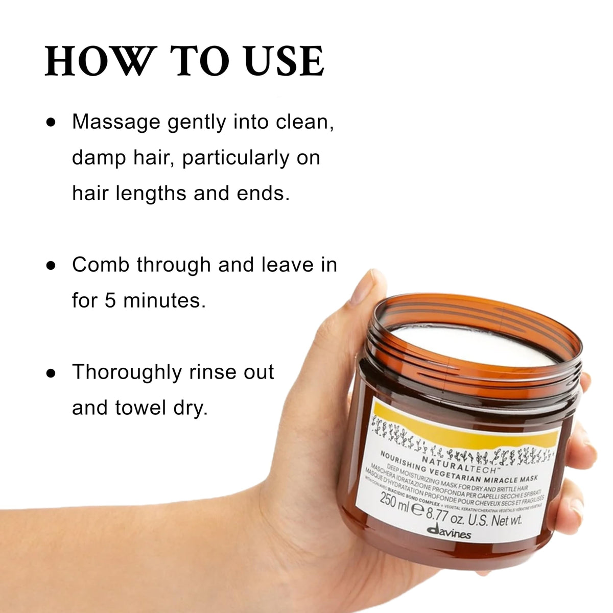 Davines applying mask to wet hair in shower for deep hydration benefit