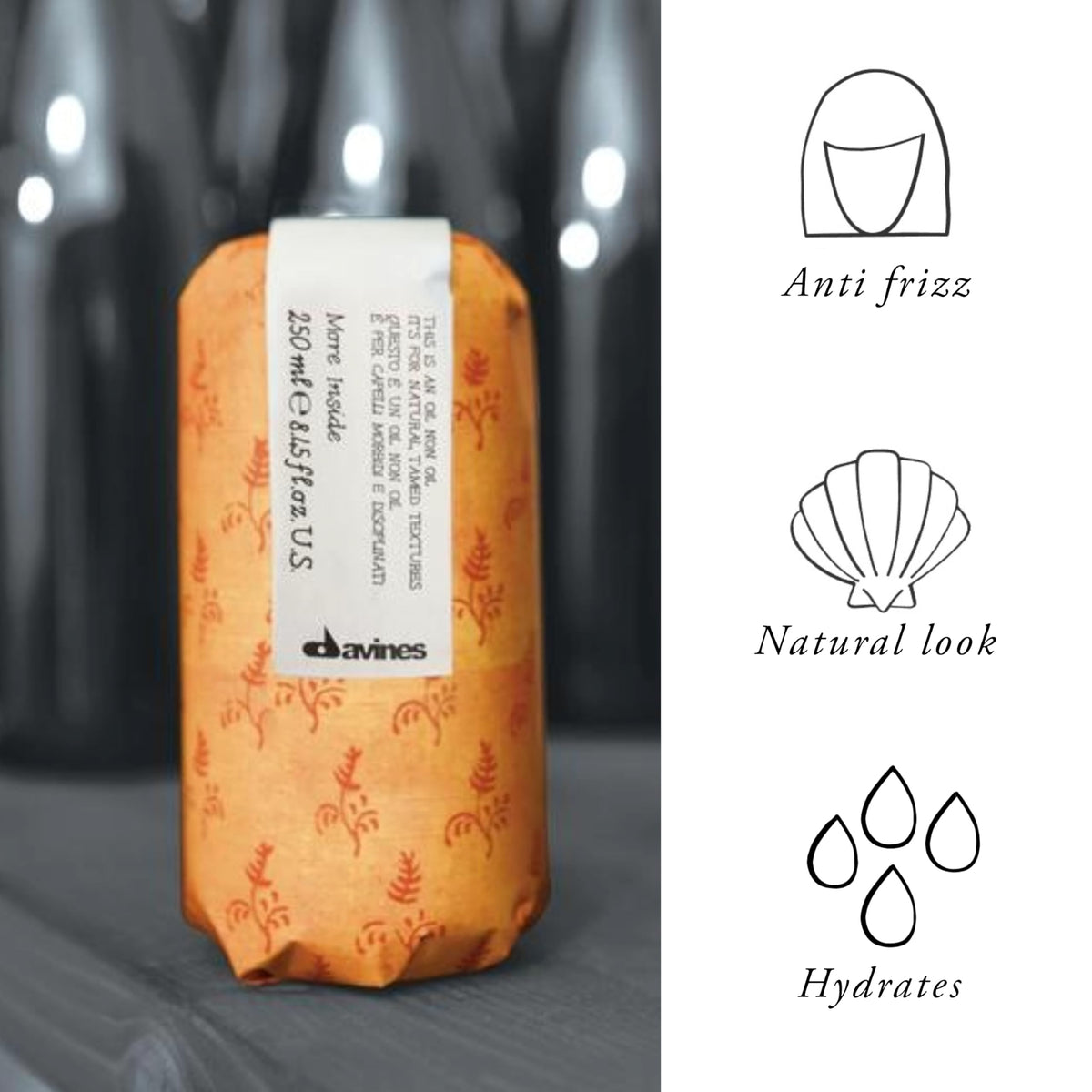 Davines finished dry hair demonstrating smooth, frizz-controlled shine