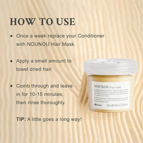 Davines NOUNOU being applied to hair in hands for easier detangling benefit