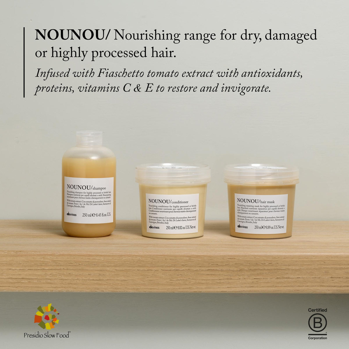 Davines hair after use, dry and softened, shows restored softness benefit