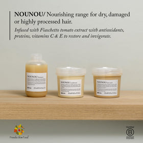 Davines NOUNOU label close-up highlighting tomato extract and natural ingredients