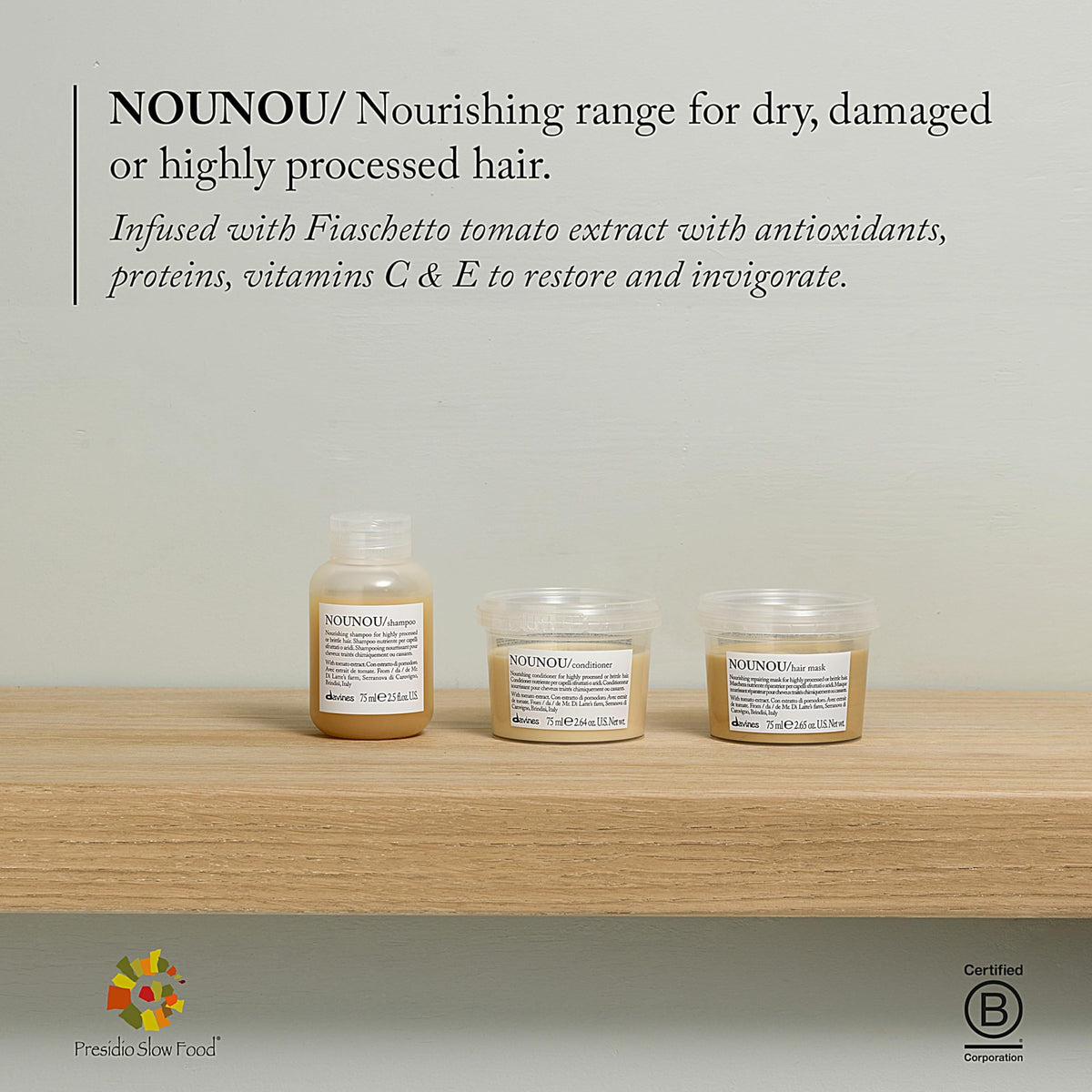 davines NOUNOU rinsed hair showing smooth soft finish and manageability