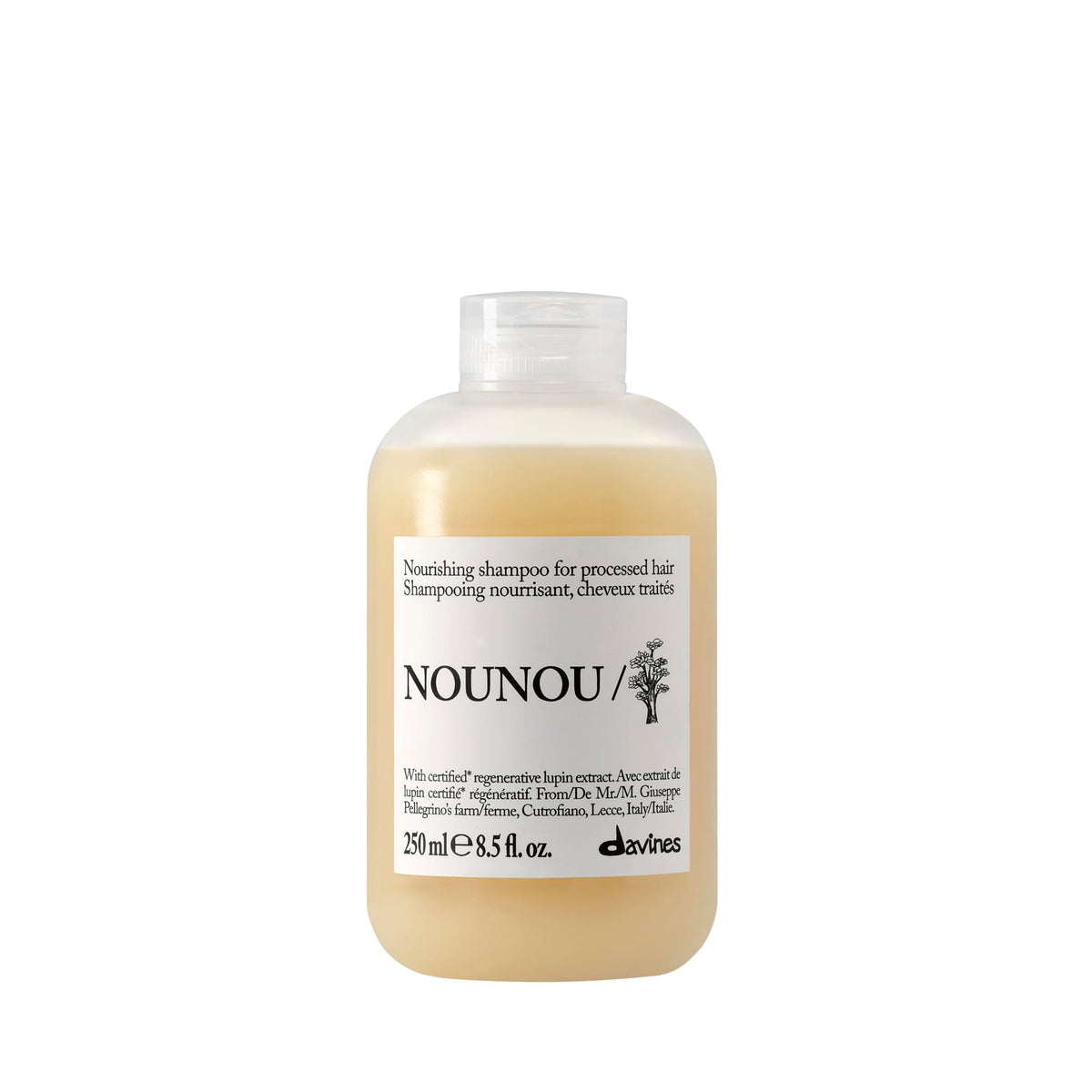 Davines NOUNOU shampoo front bottle showing product and benefits