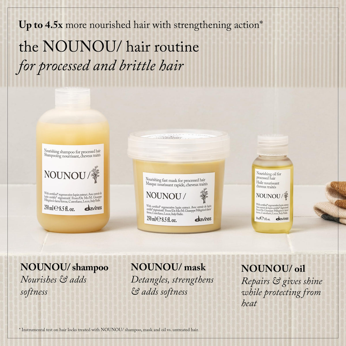 Davines NOUNOU label close-up showing product name and composition details