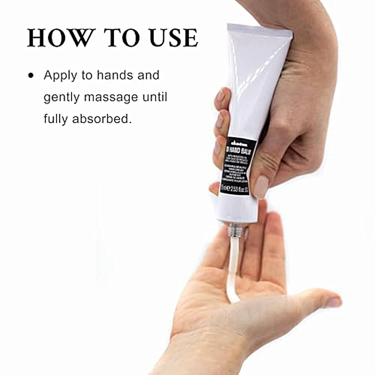 Hand applying Davines OI showing fast absorption and non-greasy finish
