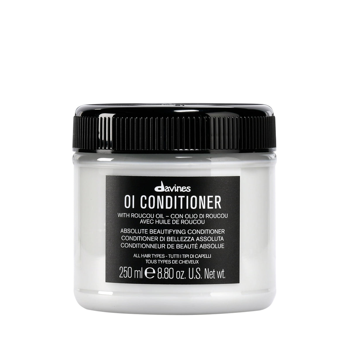 Davines OI conditioner front bottle showing elegant design and professional results