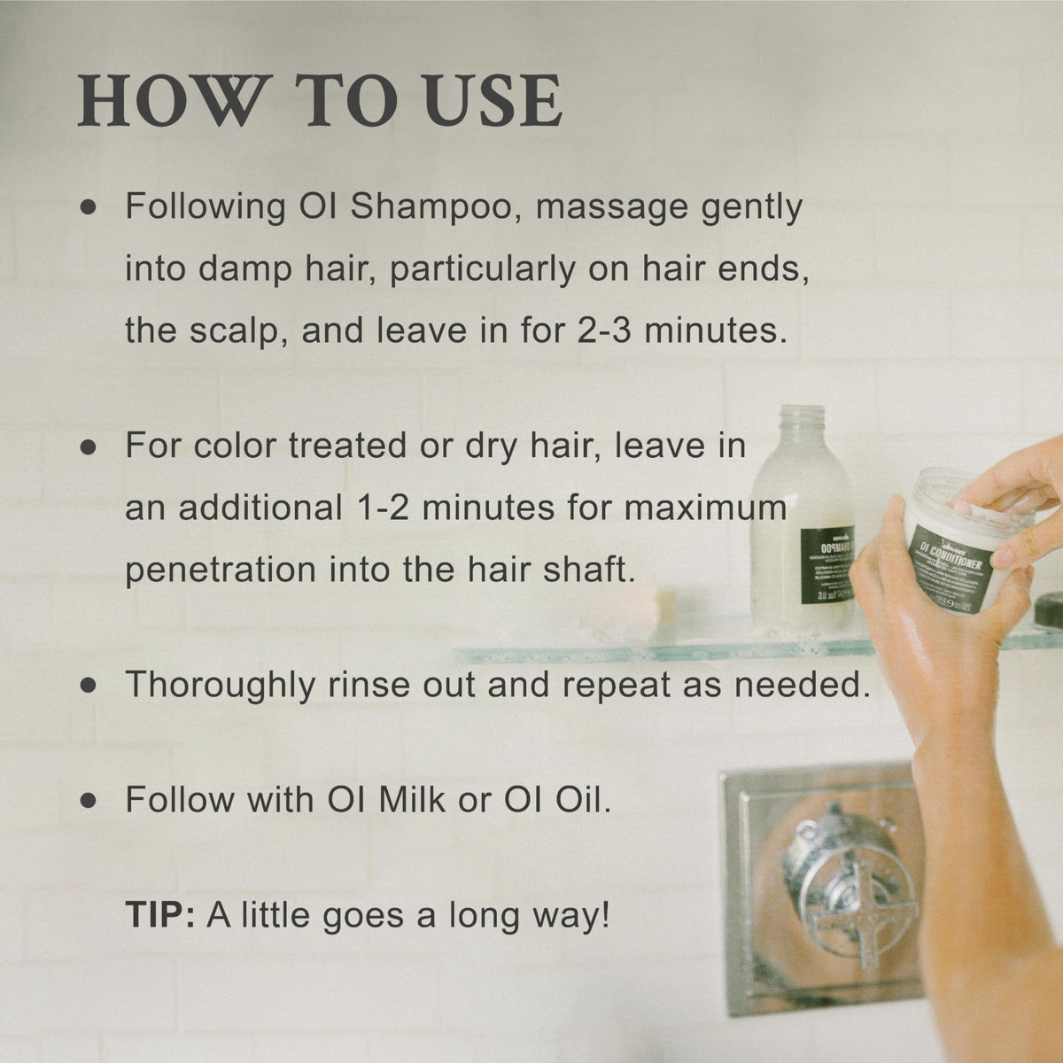 Hand holding Davines OI Conditioner travel size illustrating portability and convenience