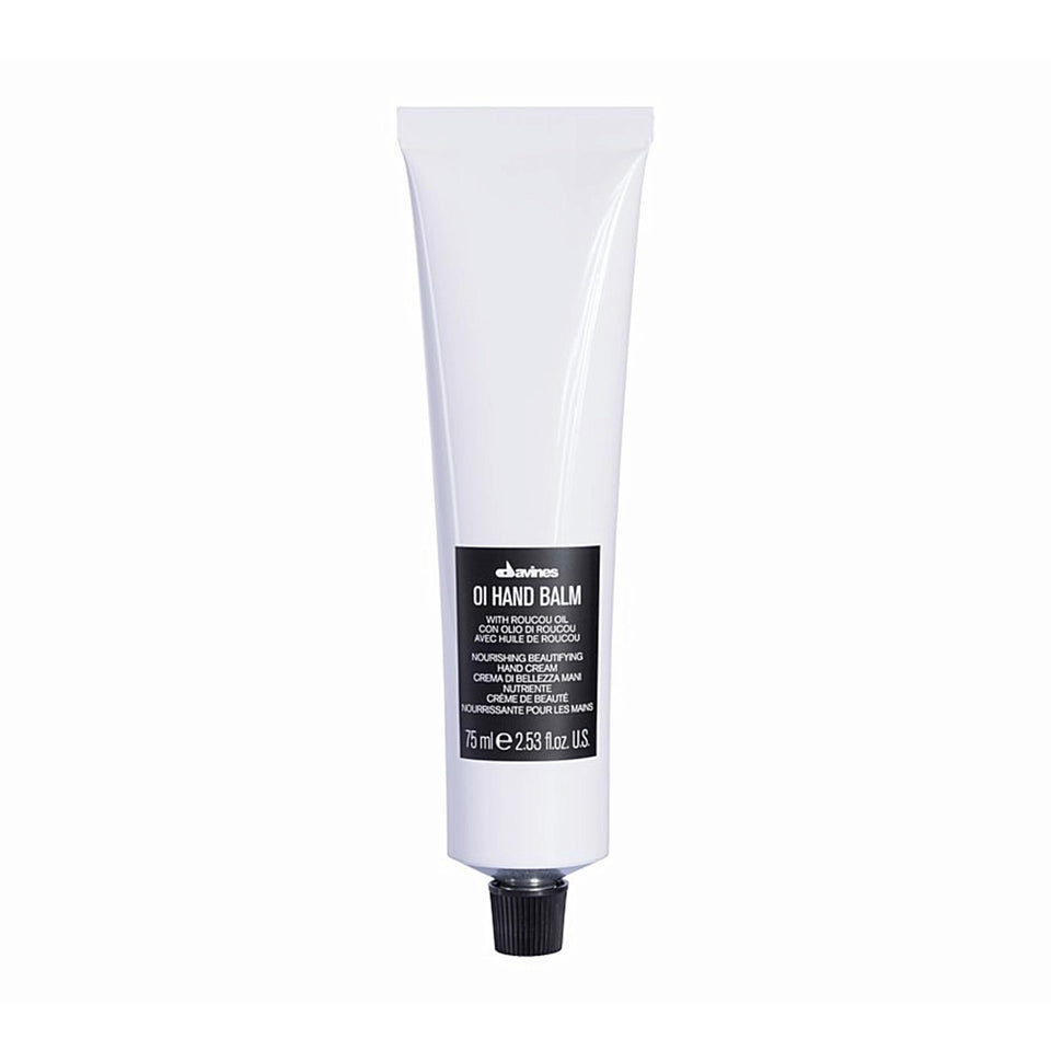 Davines OI Hand Balm front tube showing product branding and quick hydration benefit