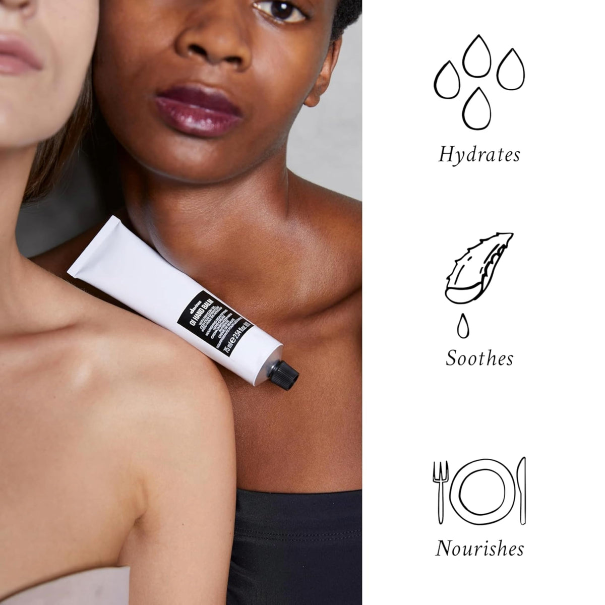 Davines OI Hand Balm cream texture close-up highlighting smooth, lightweight hydration