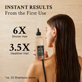 Davines OI Liquid Luster bottle beside measuring reference showing 10.14 fl oz size