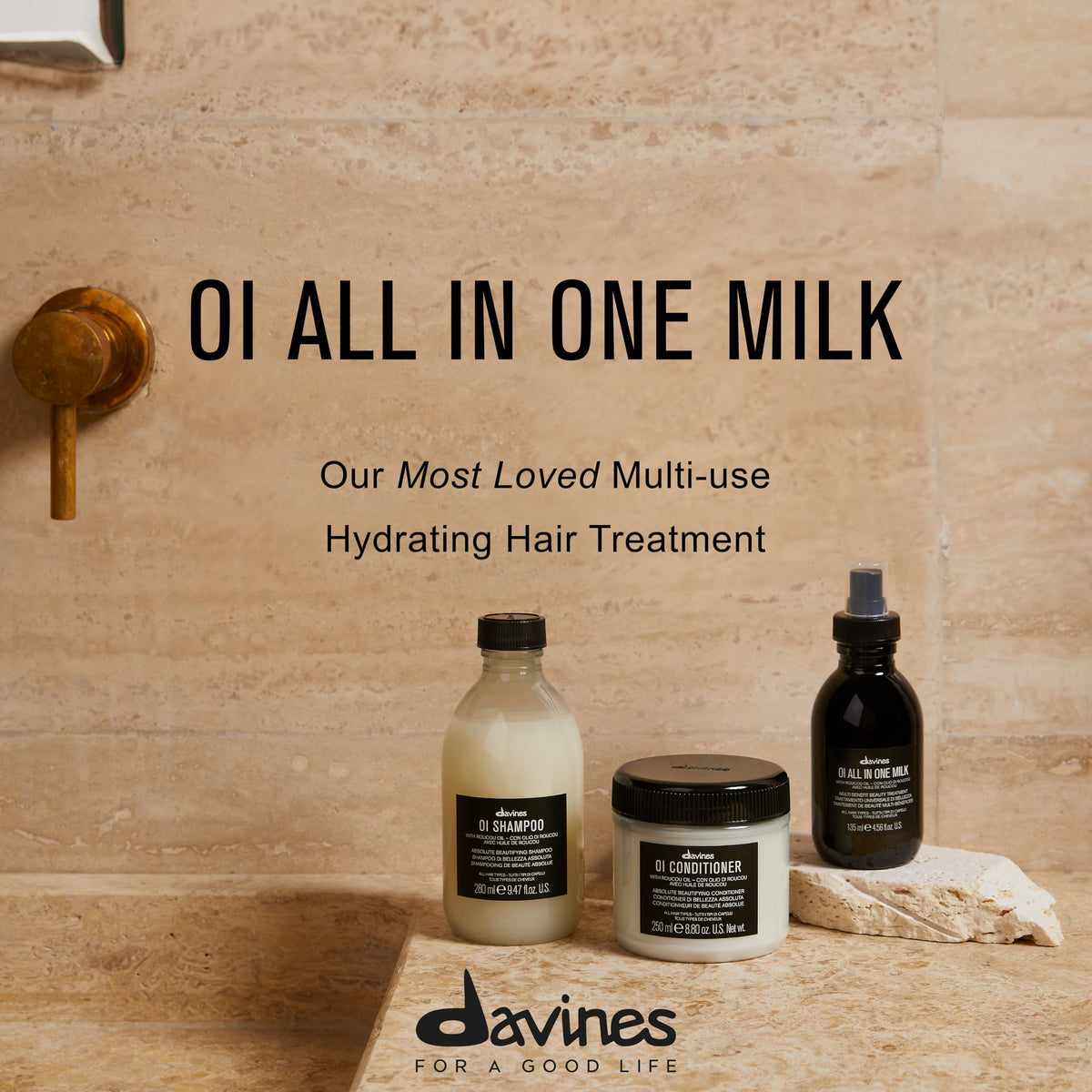 Davines OI spray nozzle close-up showing precise mist for even application