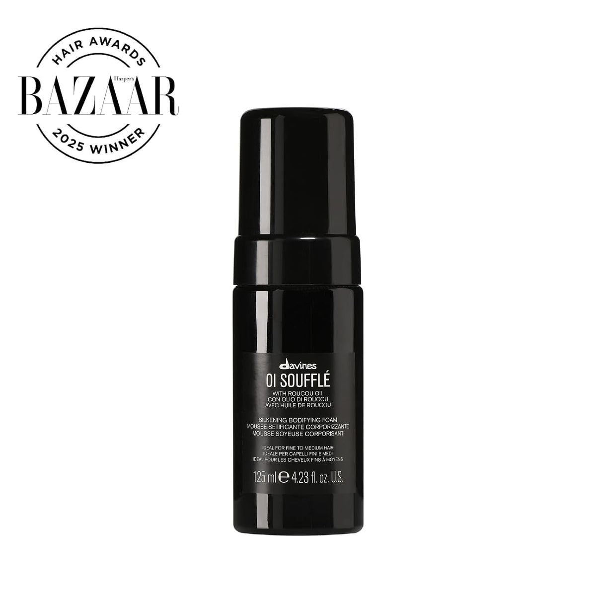 Davines OI Soufflé foam dispensing from pump demonstrating easy liquid-to-foam benefit