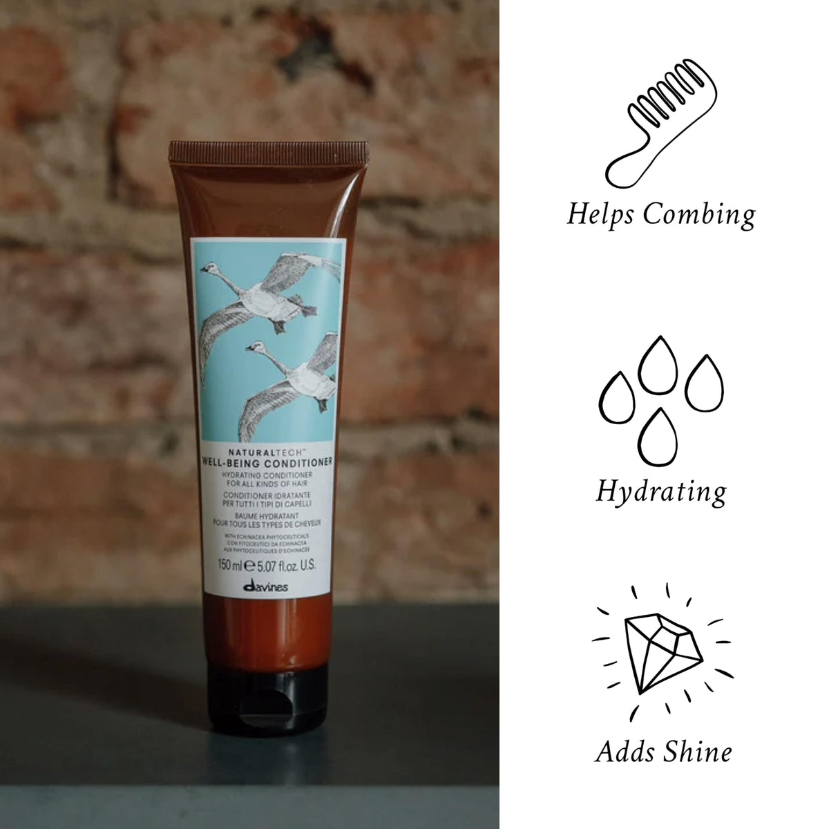 Davines conditioner texture poured to show creamy consistency and slip