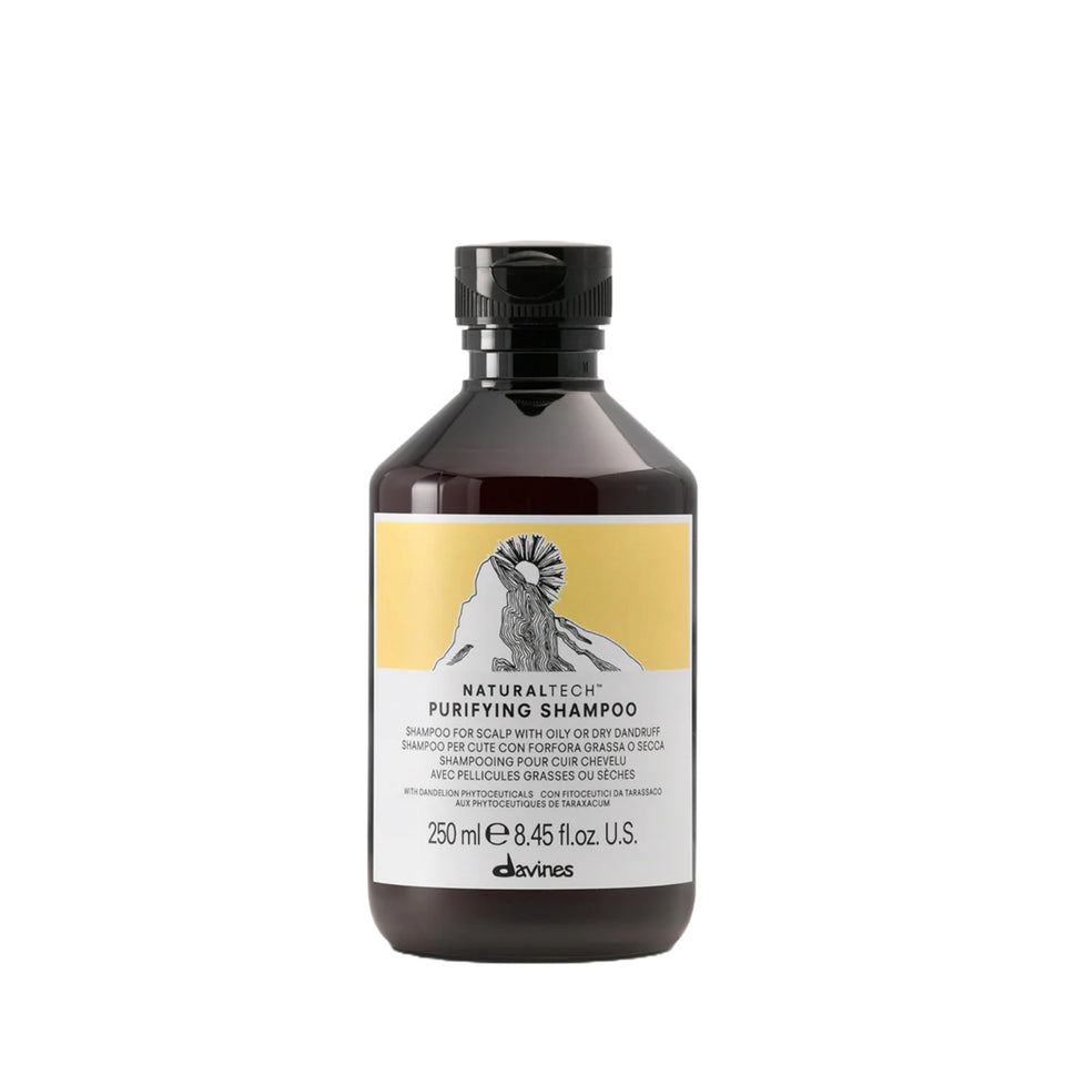 Davines bottle front view showing product and brand, clarifying benefits