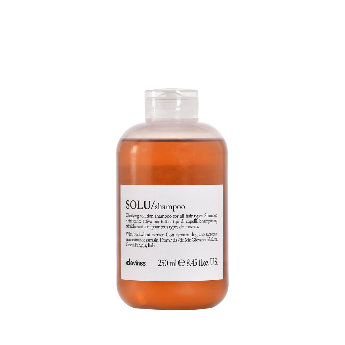 Davines SOLU front bottle showing packaging and size for easy identification