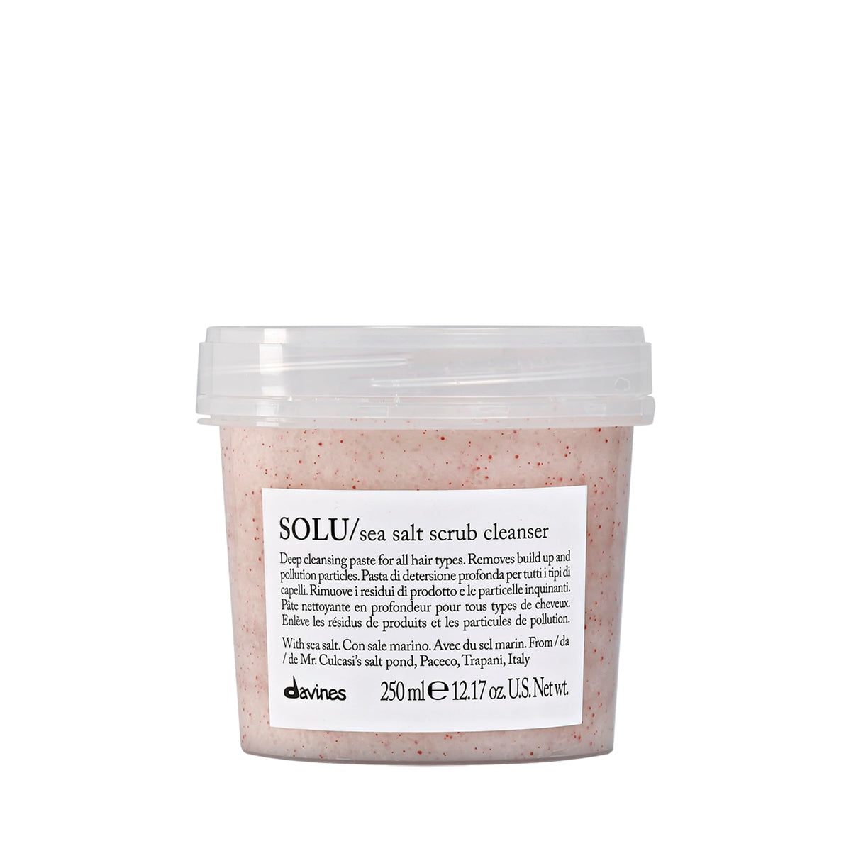 Davines SOLU front packaging showing bottle and brand for clear identification and trust