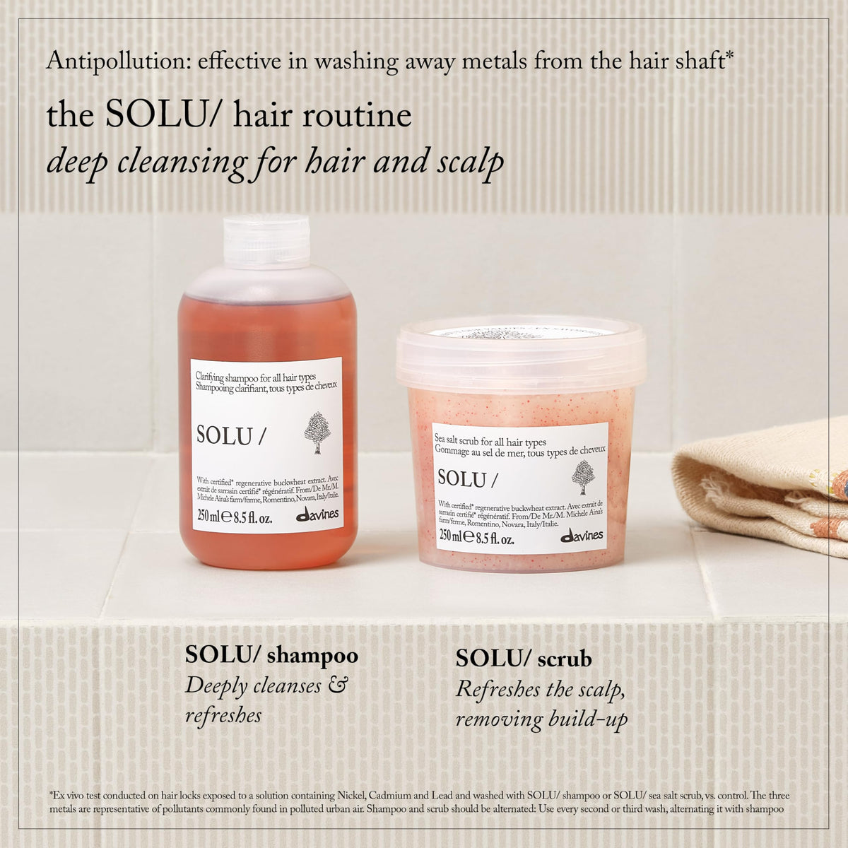 Davines SOLU/ open cap with product pouring to show easy application and dose control