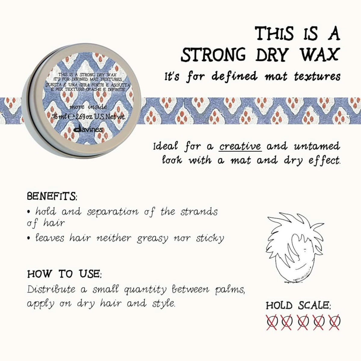 Davines wax on fingers demonstrating ease of application and quick styling control