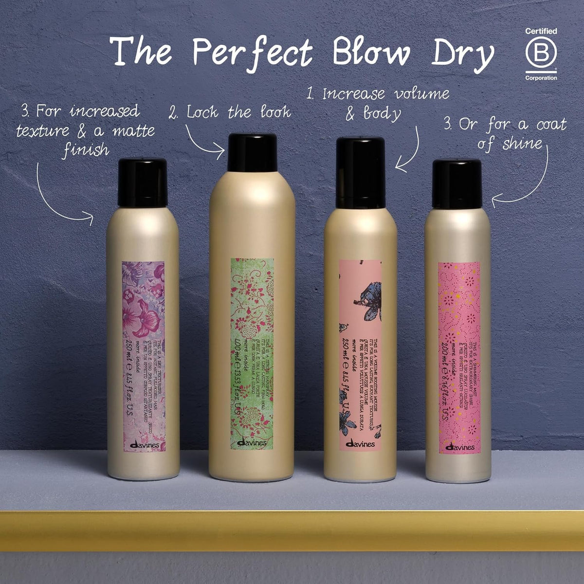 Davines strong hairspray used to finish an elegant updo for lasting hold
