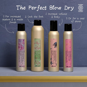 Davines strong hairspray used to finish an elegant updo for lasting hold