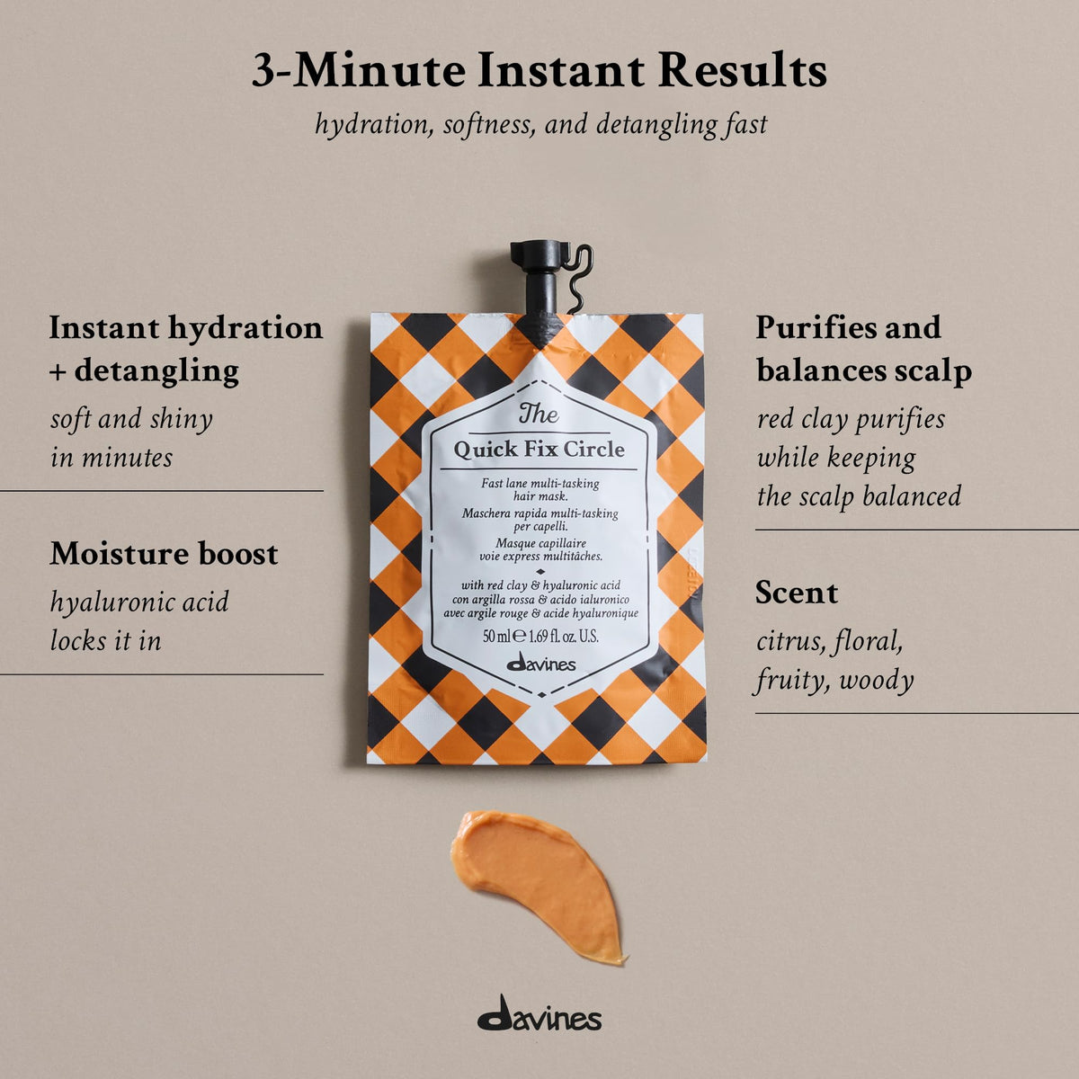 Davines texture close-up showing creamy mask for fast hydration benefit