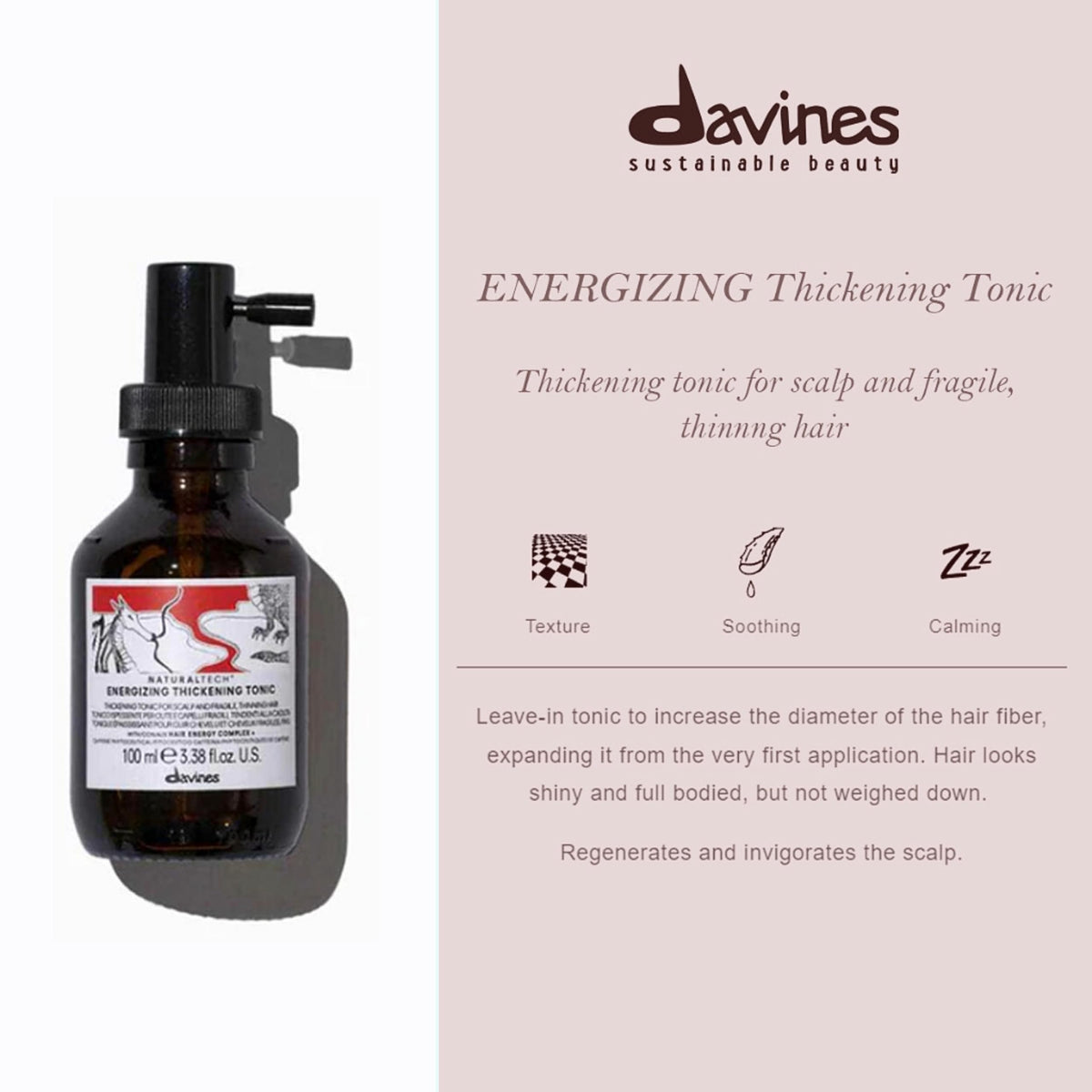 Davines texture on hair strand illustrating instant fiber-thickening benefit