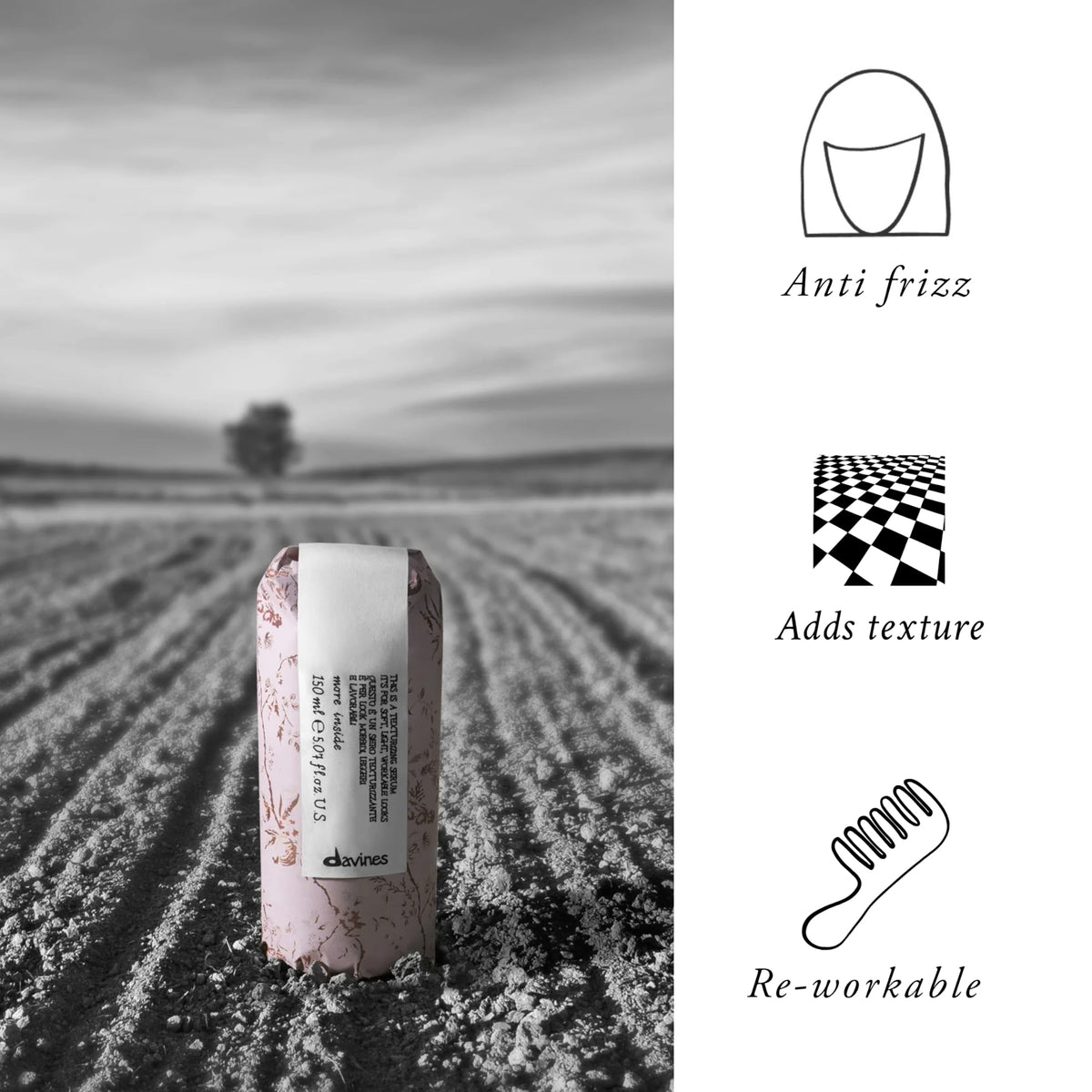 Close-up serum drop on fingertip showing silky texture and easy spreadability from Davines
