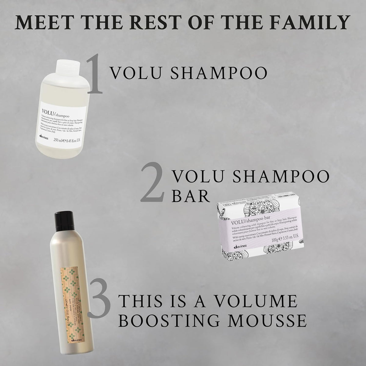 Davines VOLU before and after scale comparison showing fuller shape