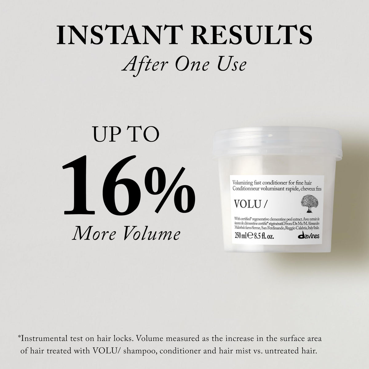 Davines VOLU/ conditioner texture in palm showing creamy slip and easy application