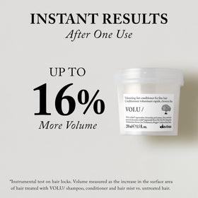 Davines VOLU/ conditioner texture in palm showing creamy slip and easy application