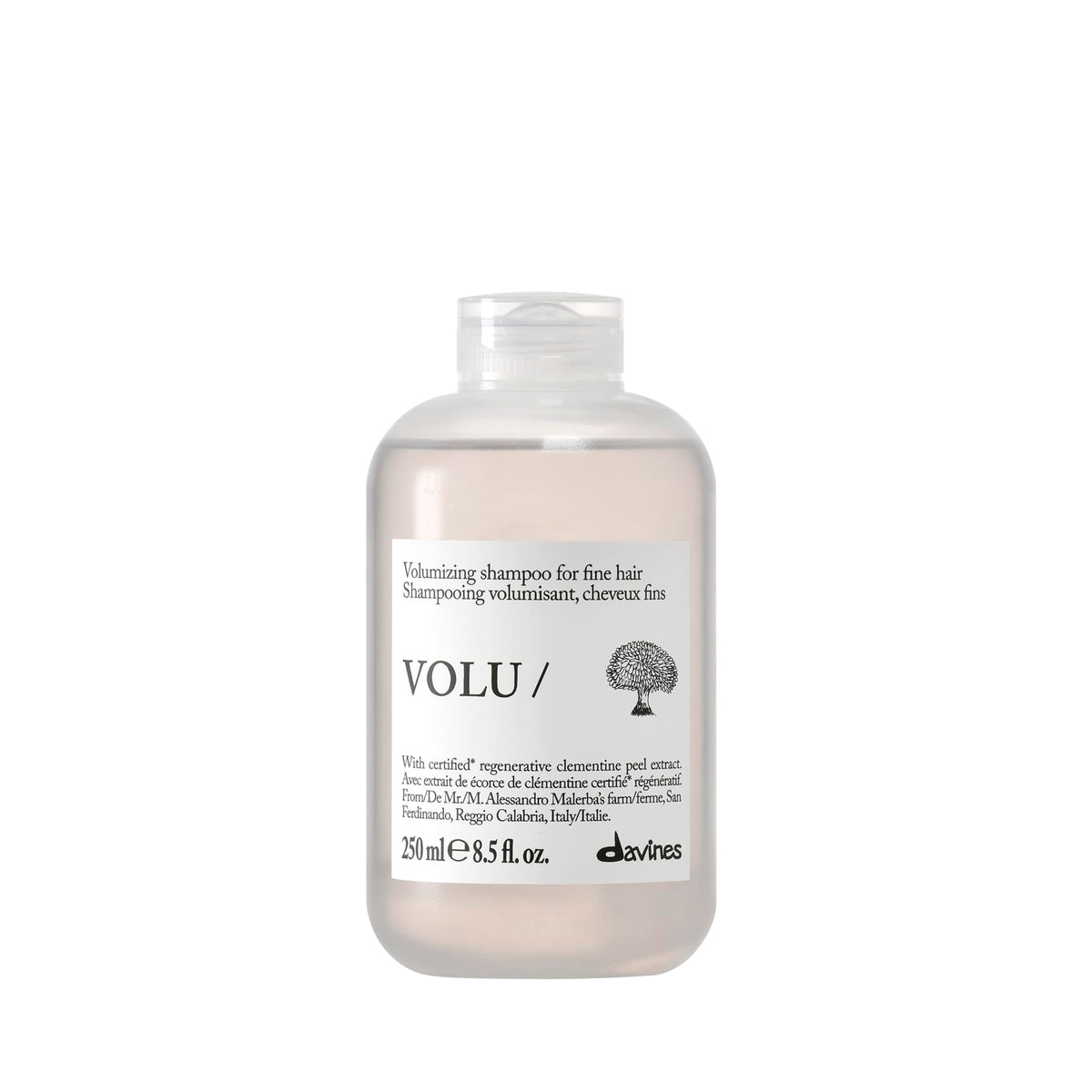 Davines VOLU/ front bottle view showing packaging and lightweight volume benefit