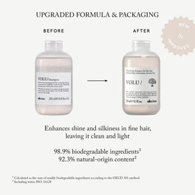 Davines VOLU/ pump action creating foam for easy application and lift