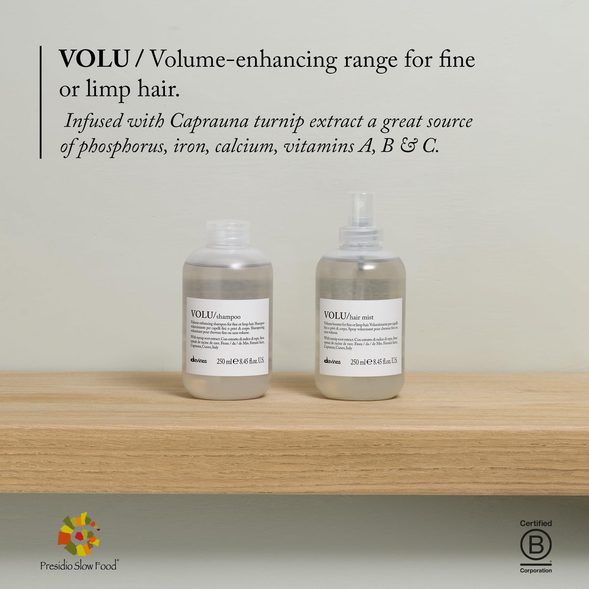 Davines VOLU in shower use showing gentle cleansing and buoyancy