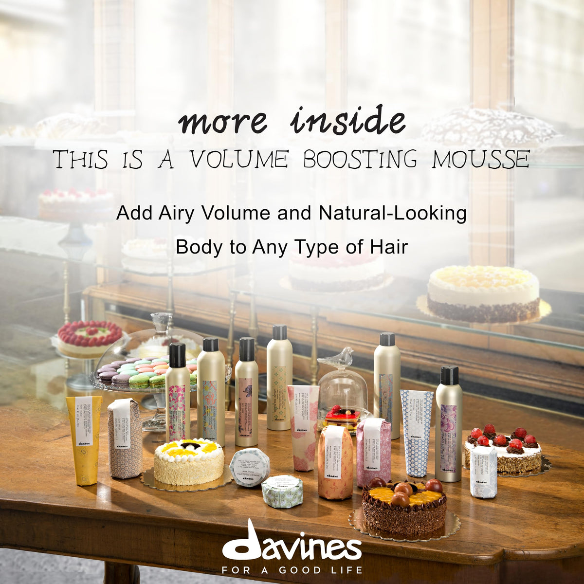 Davines mousse dispensed on palm highlighting snow-like foam and easy spreadability