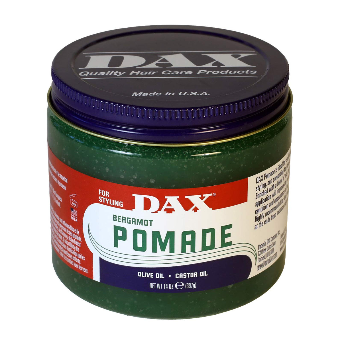 DAX bergamot jar front view showing label and moisturizing benefit