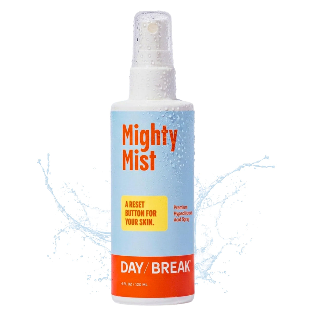 Daybreak Skincare front bottle view showing calming mist benefits