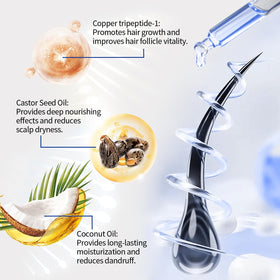 Applying DAYEAH serum to scalp, illustrates targeted delivery to follicles
