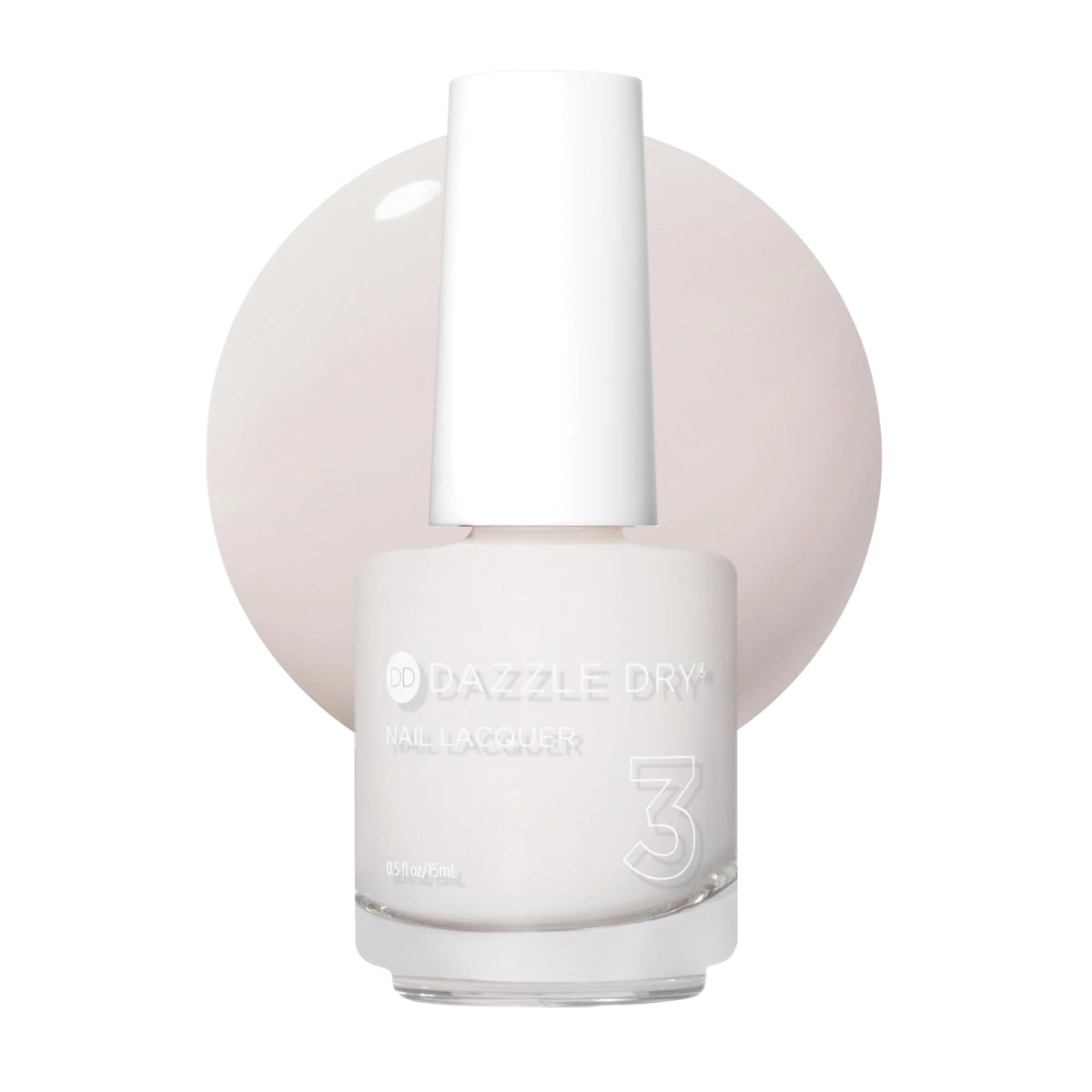 Dazzle Dry front bottle showing pale off-white shade and sleek packaging for easy identification