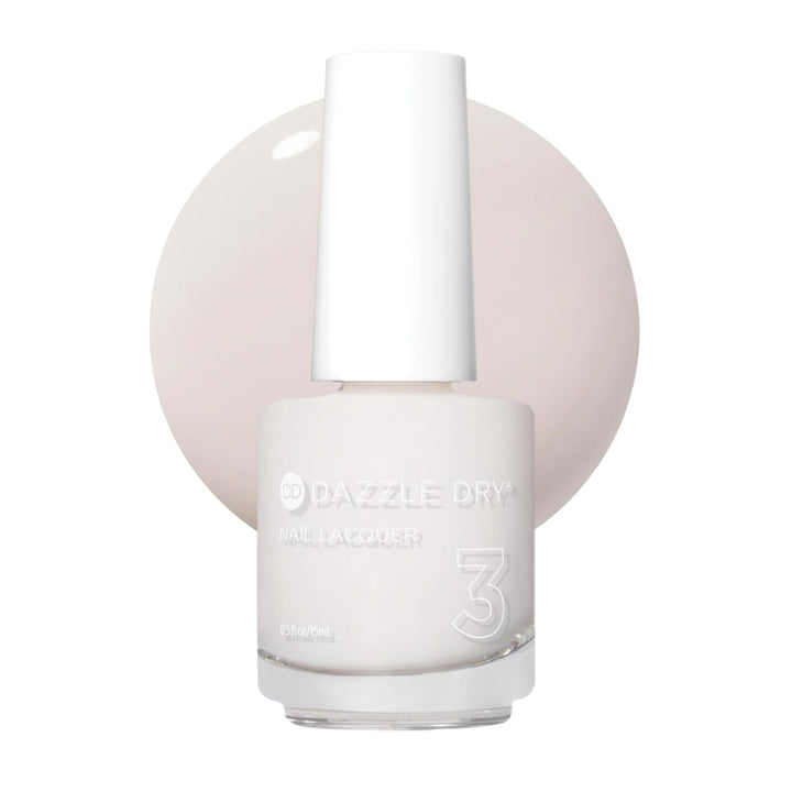 Dazzle Dry front bottle showing pale off-white shade and sleek packaging for easy identification